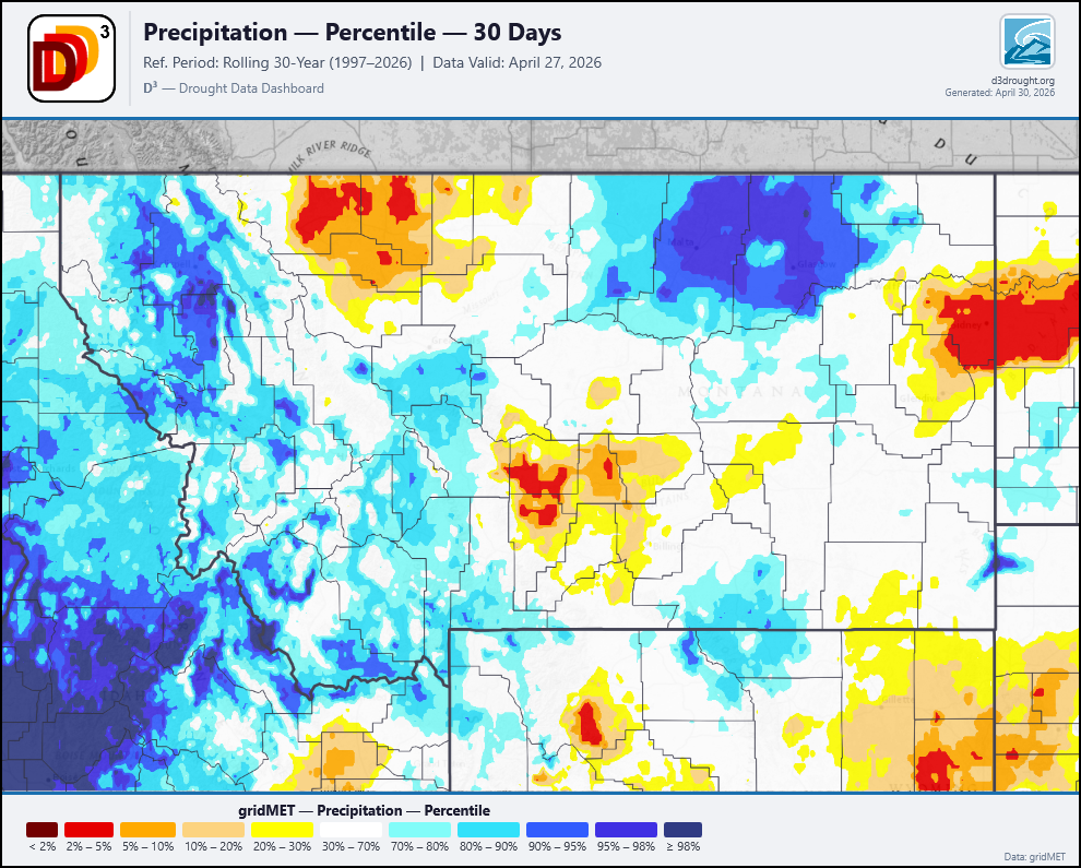 Precipitation Percentiles for April 27th in Montana.